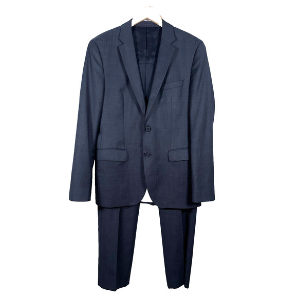 Hugo Boss Slim Fit Suit Men's 38R Dark Gray 2 Button Flat Front Pants Dapper USA - Picture 1 of 16